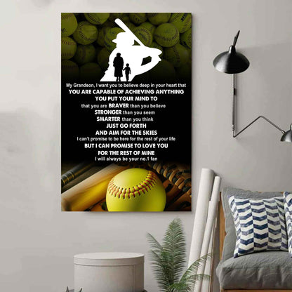American Football Poster Canvas Grandma To Grandson - That You Are Braver Than You Believe You Are Capable Of I Will Always Your No 1 Fan