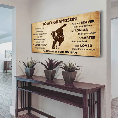 Personalized Sport Poster Canvas I'll Be Your No 1 Fan Grandma To Grandson - Whisper Back I'm The Storm