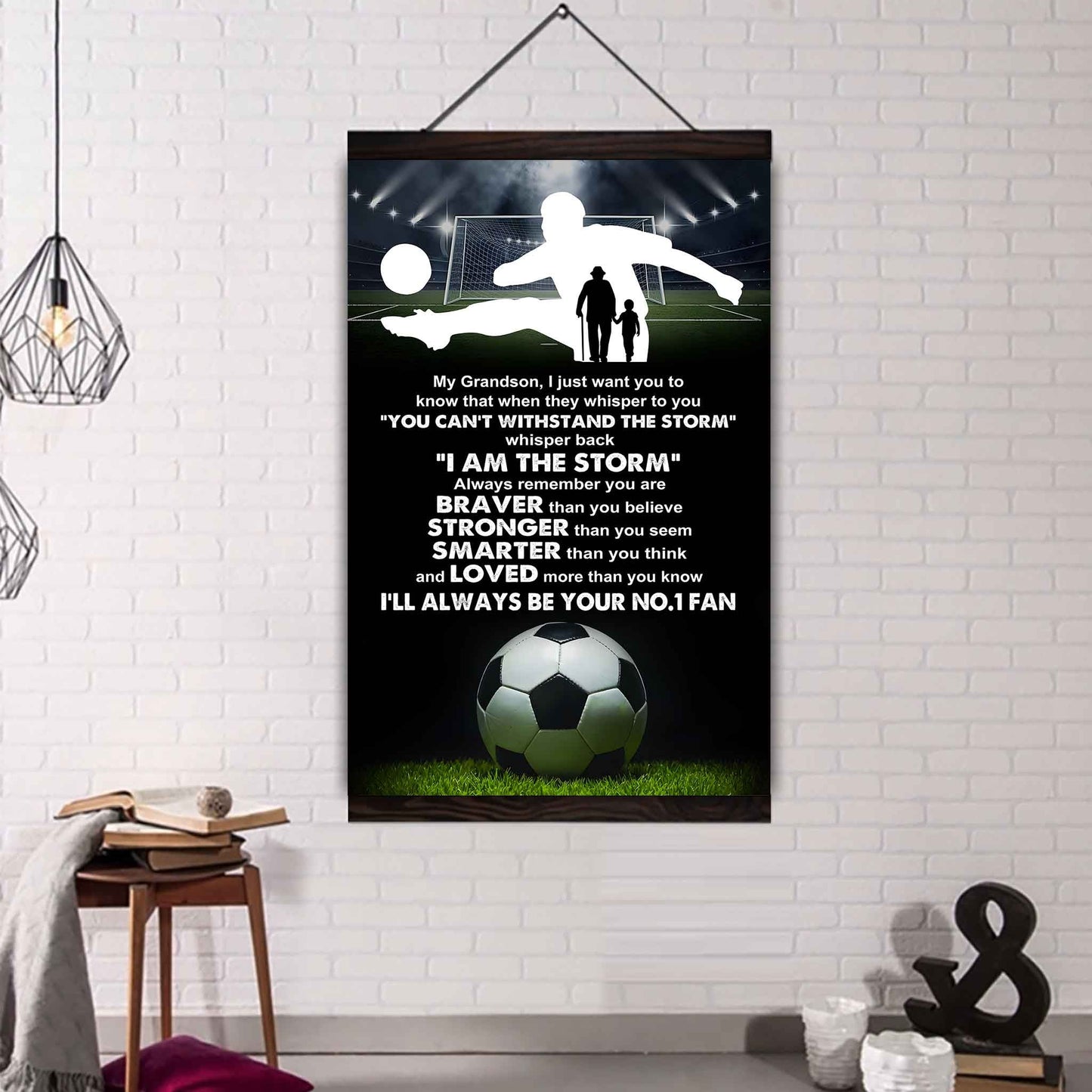 American Football Poster Canvas Granpa To Grandson - Whisper Back I Am The Storm I Will Always Your No 1 Fan