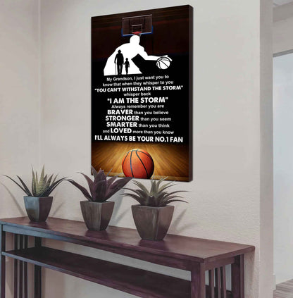 American Football Poster Canvas Granpa To Grandson - Whisper Back I Am The Storm I Will Always Your No 1 Fan
