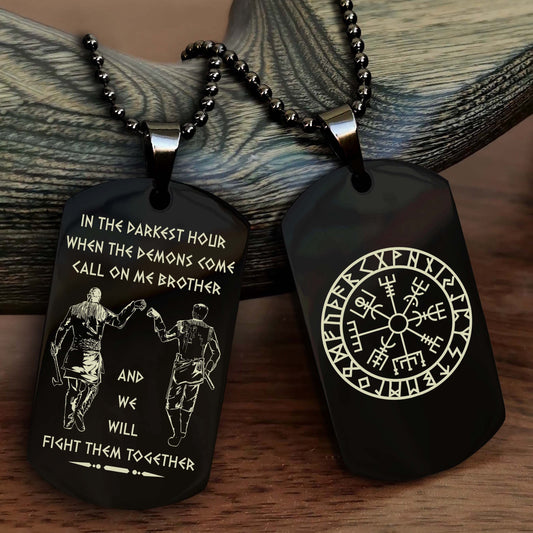 Viking customizable engraved black dog tag double sided gift from brother, brother forevers