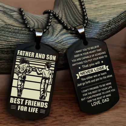 Cowboy Personalized Double Sided Dog Tag To My Son I Love You - You Will Never Lose You Either Win Or Learn From Dad To Son