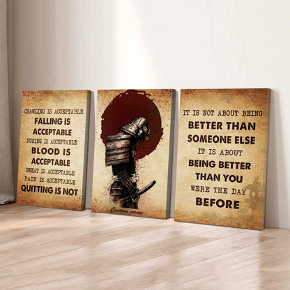 No Quitting – DRB GK Warrior Mindset | 3-Piece Motivational Canvas Wall Art