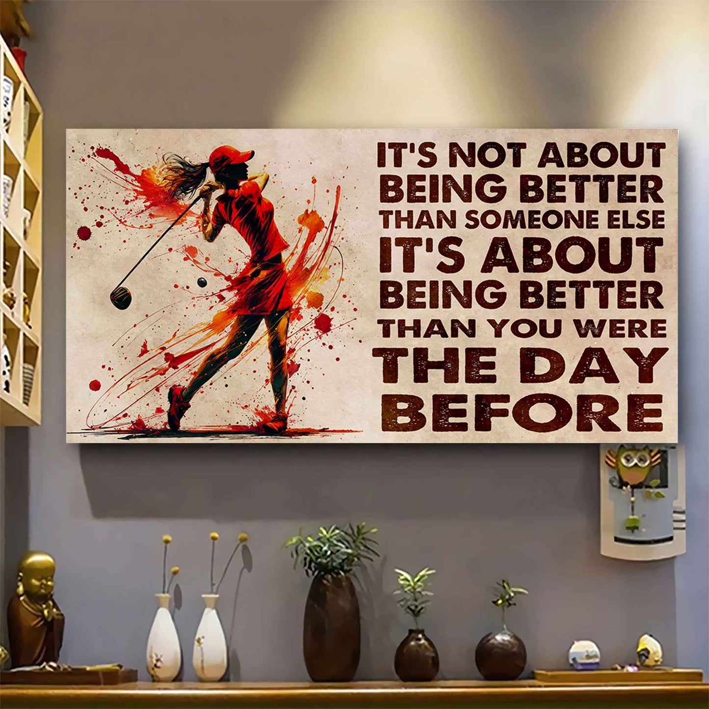Water Color Woman Basketball Poster Canvas It Is Not About Being Better Than Someone Else Gift For Your Loving Woman