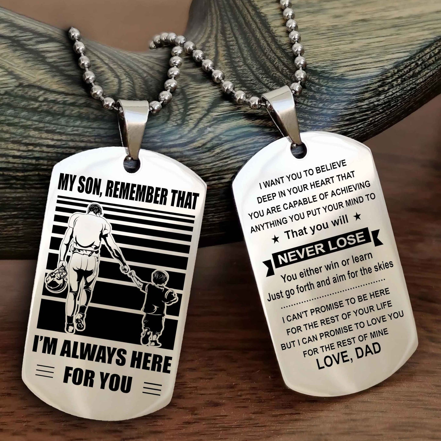 DRB Personalized Double Sided Dog Tag My Son Remember That I Will Always Here You Will Never Lose You Either Win Or Learn