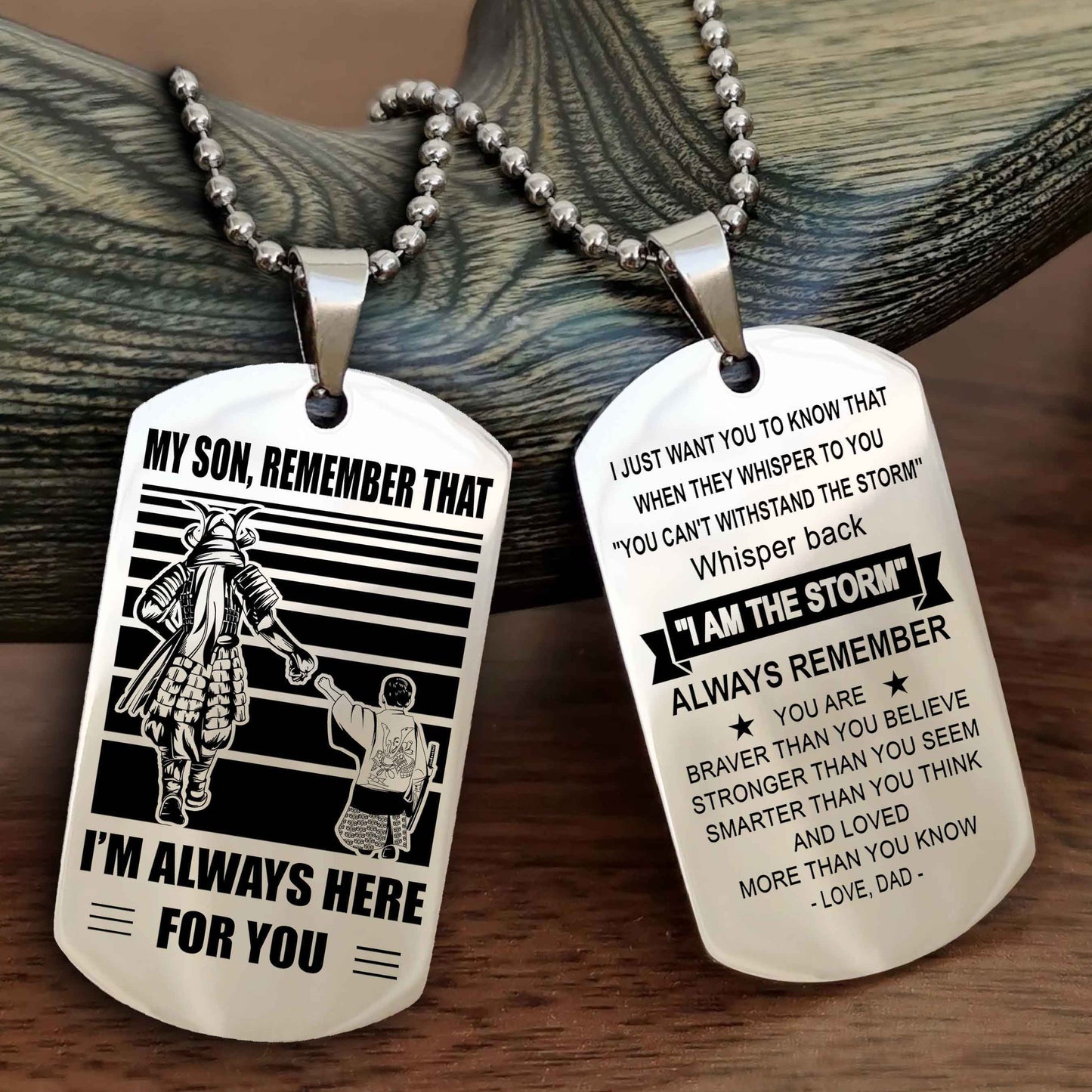 DRB Personalized Double Sided Dog Tag My Son Remember That I Will Always Here Whisper Back I Am The Storm