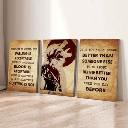 No Quitting – Samurai Warrior Mindset | 3-Piece Motivational Canvas Wall Art