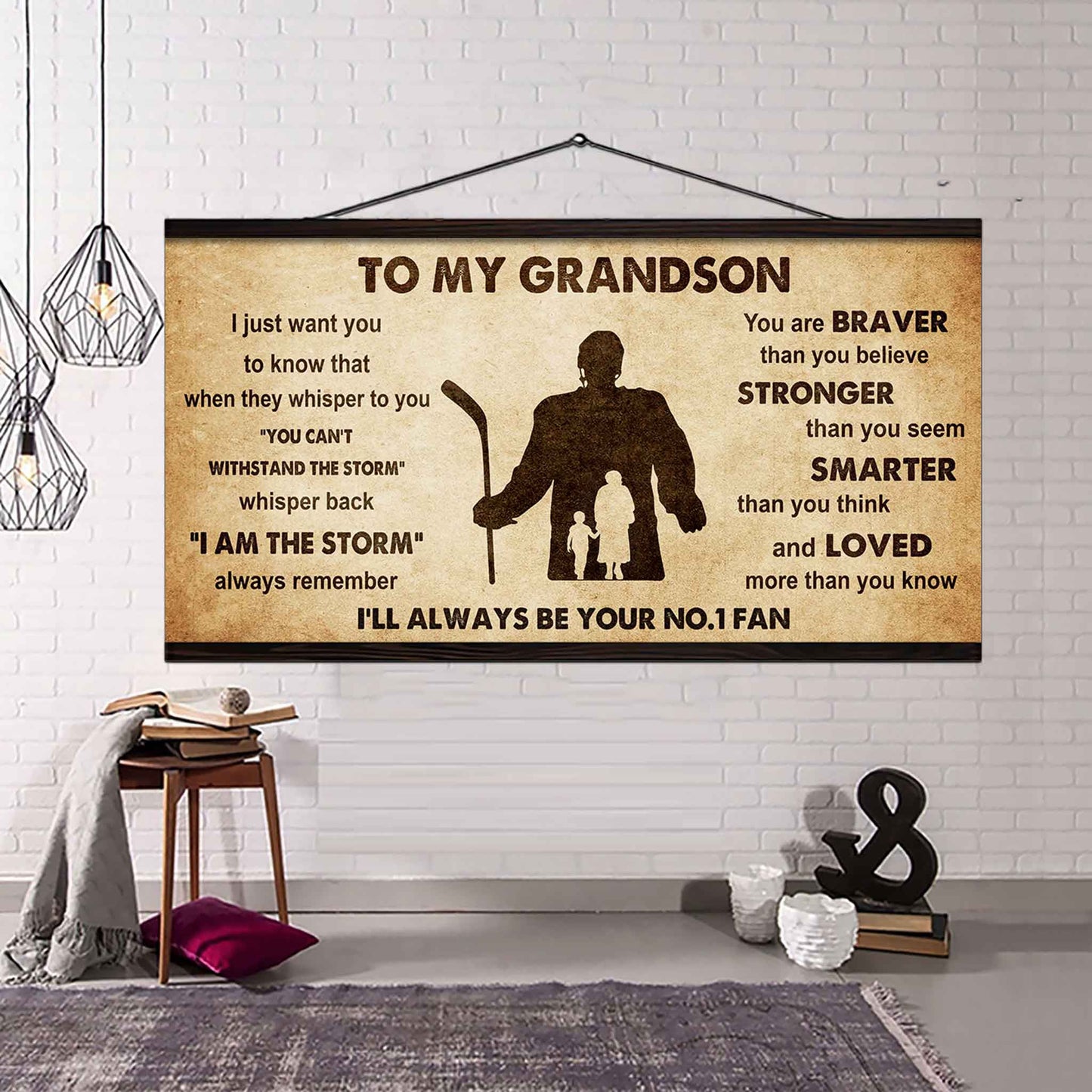 Personalized Sport Baseball Poster Canvas I'll Be Your No 1 Fan Grandma To Grandson - Whisper Back I'm The Storm