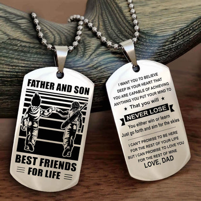 Viking Personalized Double Sided Dog Tag Silver To My Son I Love You - You Will Never Lose You Either Win Or Learn From Dad To Son