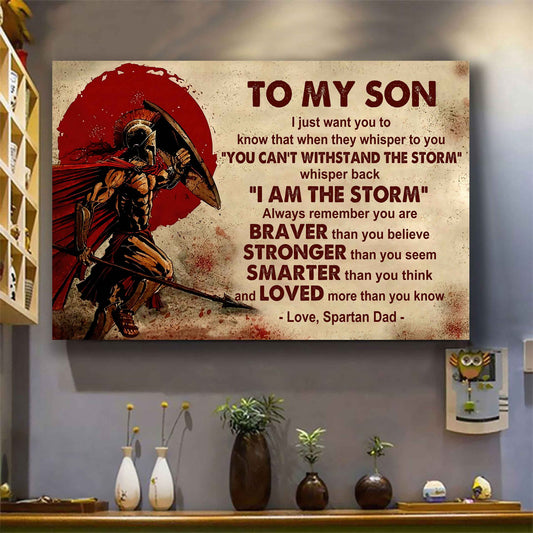 Spartan Poster Canvas Whisper Back I'm The Storm From Dad To Son Gift For Your Son