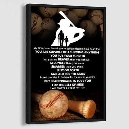 American Football Poster Canvas Grandpa To Grandson - That You Are Braver Than You Believe You Are Capable Of I Will Always Your No 1 Fan