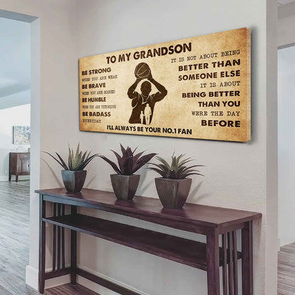 Personalized Sport Poster Canvas I'll Be Your No 1 Fan Grandpa To Grandson - Be Strong When You Are Weak Be Badass Everyday