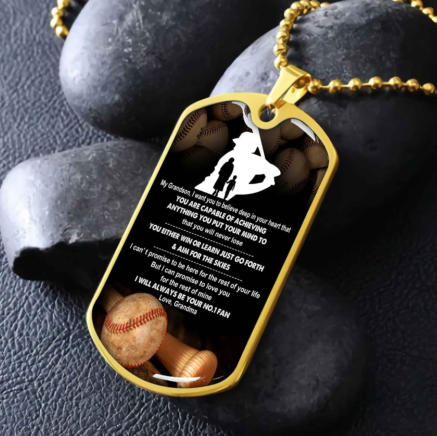 Sport Military Chain 18K Gold Plated Silver Plated To My Grandson From Grandma Motivation Message I Will Always Be Your No 1 Fan