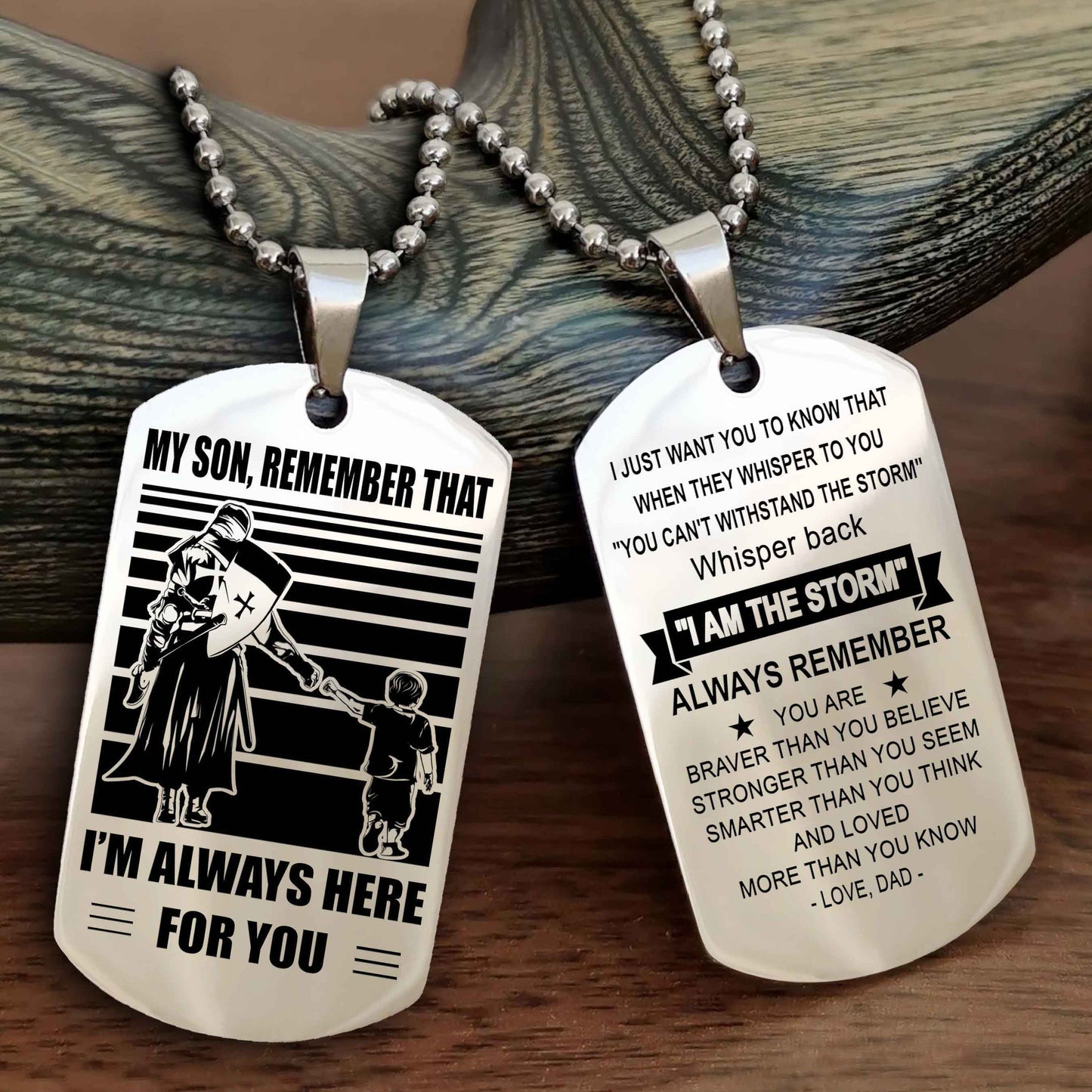 DRB Personalized Double Sided Dog Tag My Son Remember That I Will Always Here Whisper Back I Am The Storm
