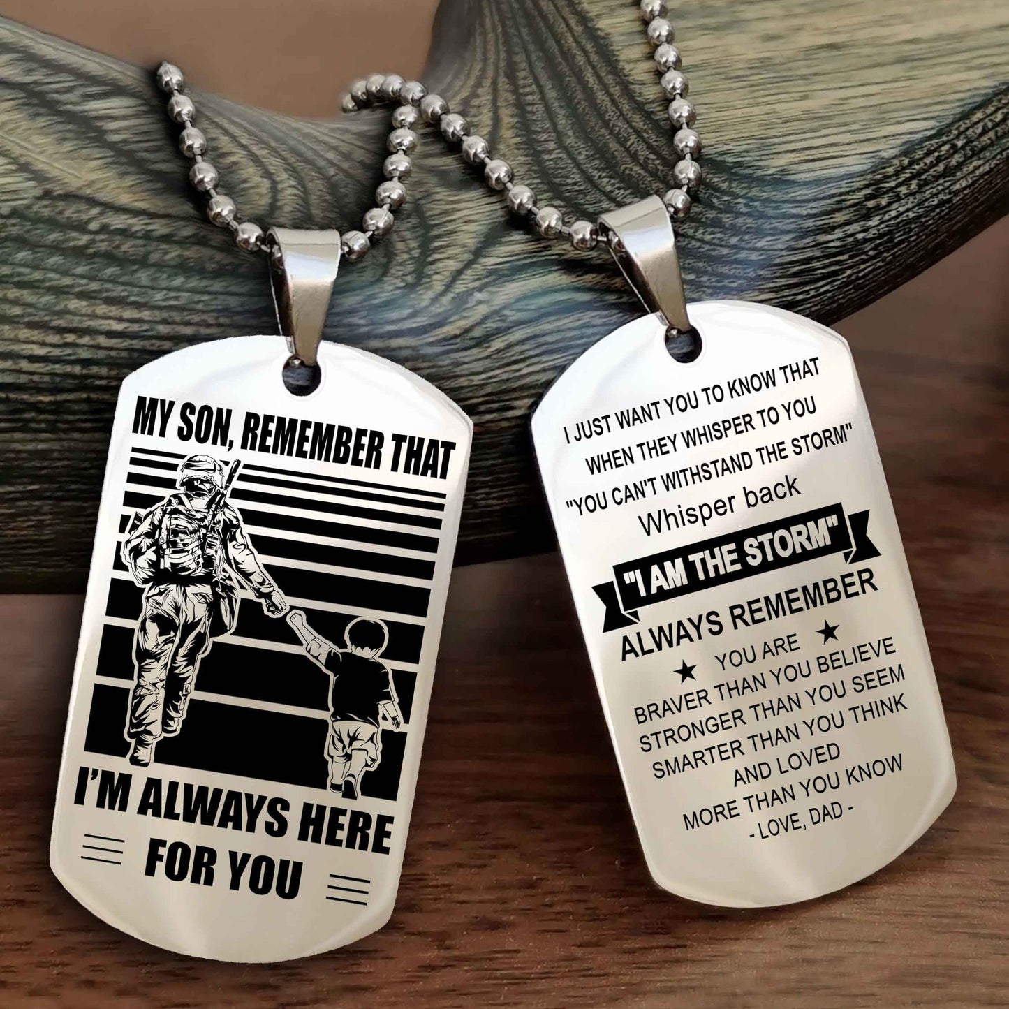 DRB Personalized Double Sided Dog Tag My Son Remember That I Will Always Here Whisper Back I Am The Storm