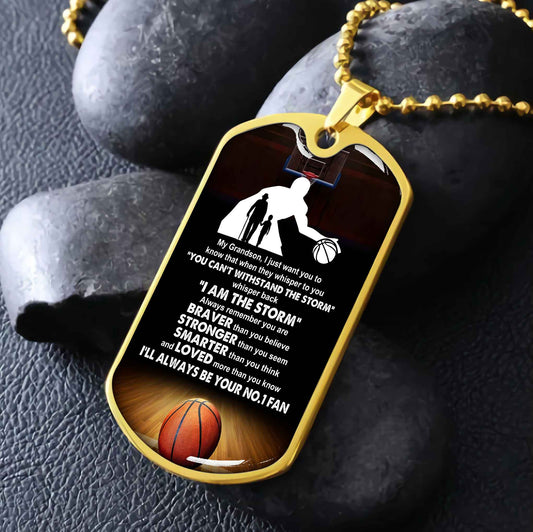Sport Military Chain 18K Gold Plated Silver Plated To My Grandson From Grandpa Motivation Message I Will Always Be Your No 1 Fan