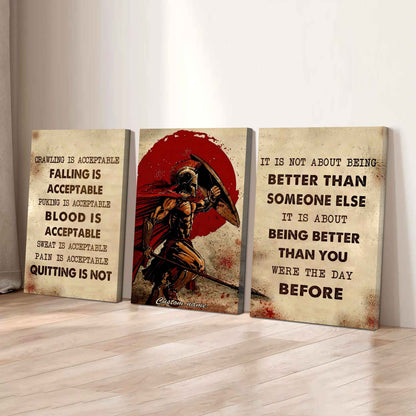 No Quitting – Samurai Warrior Mindset | 3-Piece Motivational Canvas Wall Art