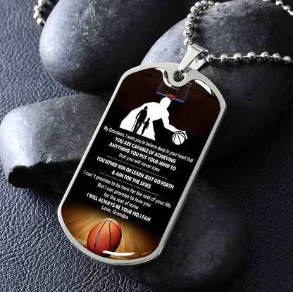 Sport Military Chain 18K Gold Plated Silver Plated To My Grandson From Grandpa Motivation Message I Will Always Be Your No 1 Fan