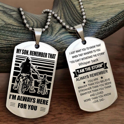 DRB Personalized Double Sided Dog Tag My Son Remember That I Will Always Here Whisper Back I Am The Storm