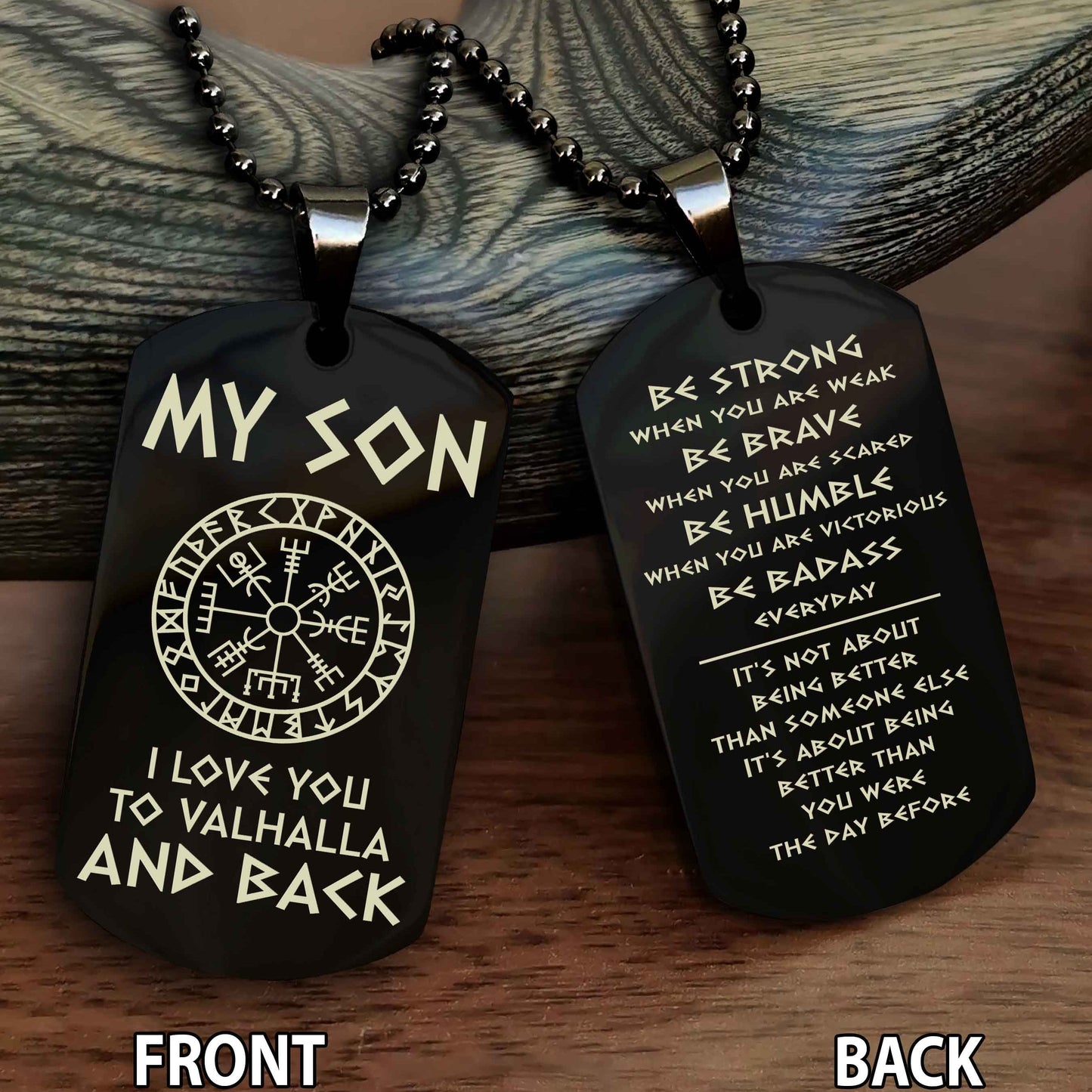 Viking engraved double sided dog tag bracelet dad to son