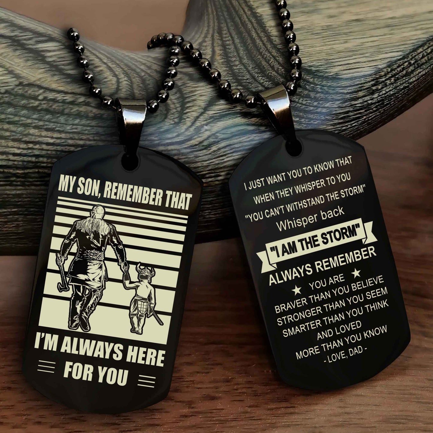 DRB Personalized Double Sided Dog Tag My Son Remember That I Will Always Here Whisper Back I Am The Storm