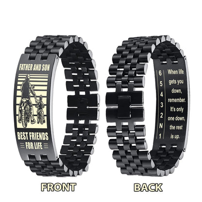 Biker double side bracelet dad to son, When life gets you down, remember. It’s only one down, the rest is up.